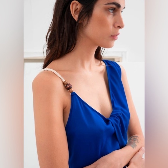 & Other Stories Rope Strap Draped Mini Dress Royal Blue 12 - Picture 4 of 7